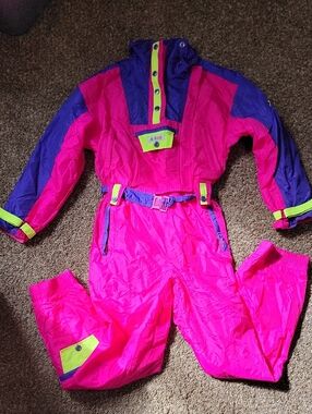 Slalom Stormwatch Gore-Tex Size 8 Vintage Neon Pink Purple Green Ski Suit